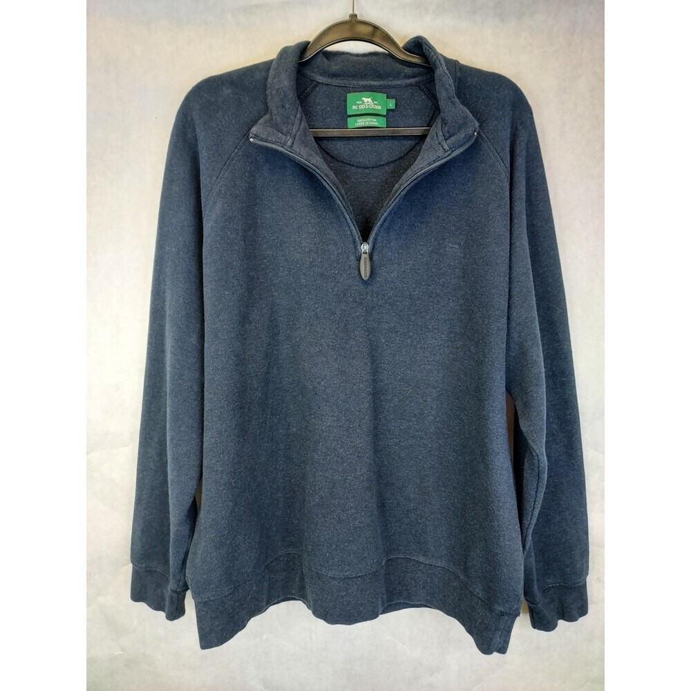 Rodd & Gunn 1/4 Zip Sweater Men's L Blue Mock Neck Cotton Pullover Knit Dog Logo